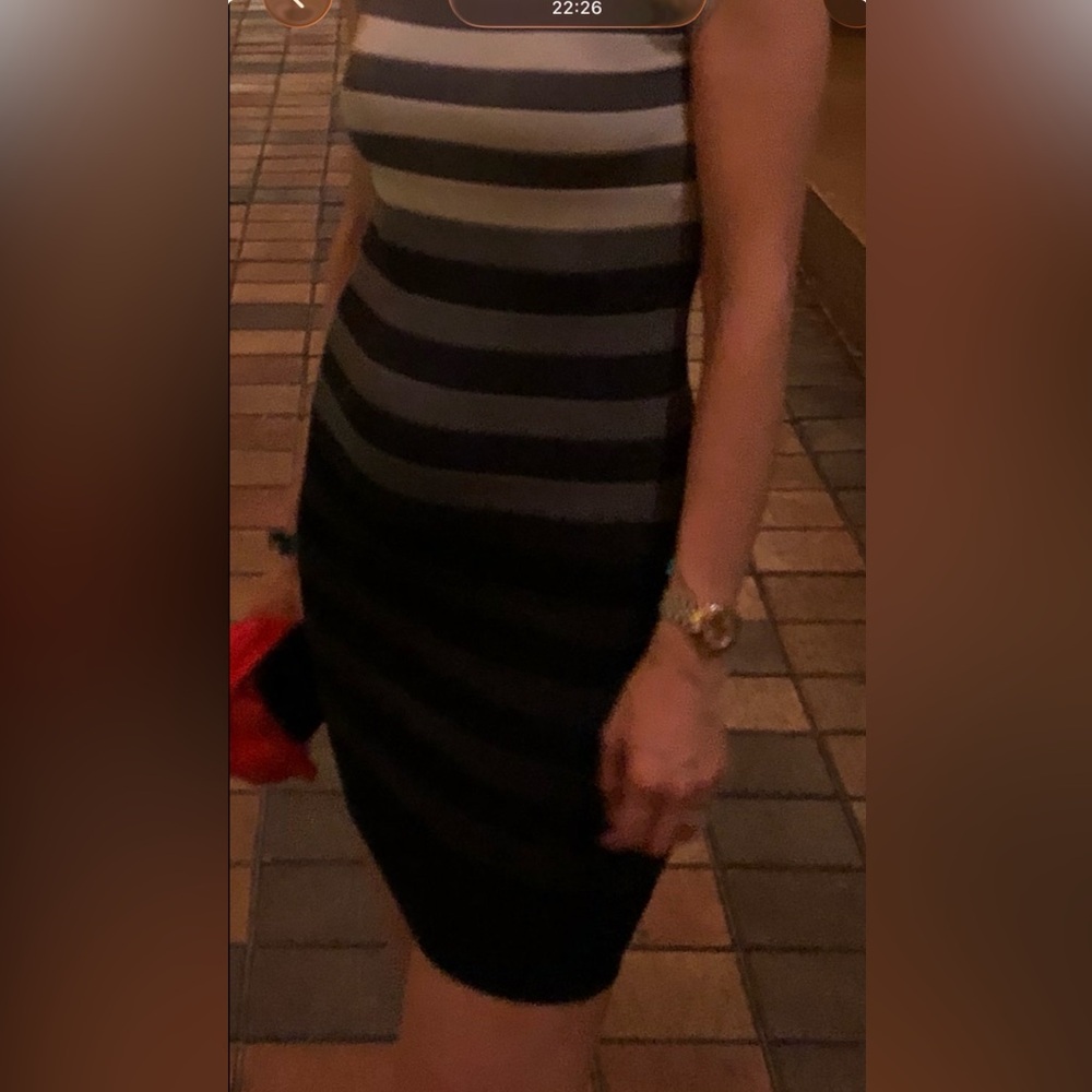 French Connection Striped Mini Dress in Gray and Black